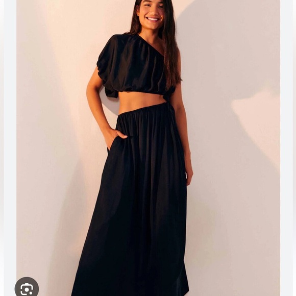 NWTAnthropologie Farm Rio One-Shoulder Cutout Maxi Dress Large black